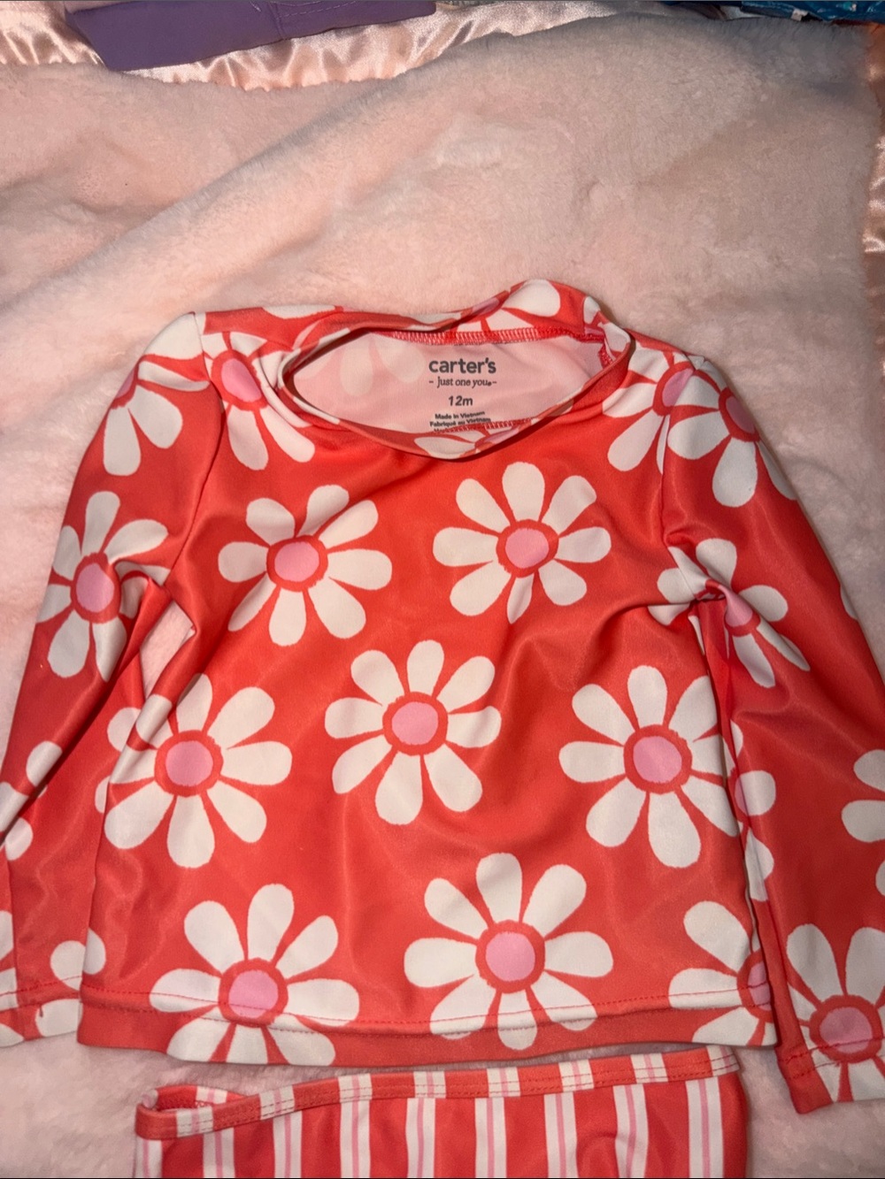 Carter's Coral Pink Daisy Long-Sleeve Swim Top